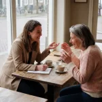 Marktonderzoeker in gesprek met focusgroep deelnemer in Amsterdams café met warme daglichtinval